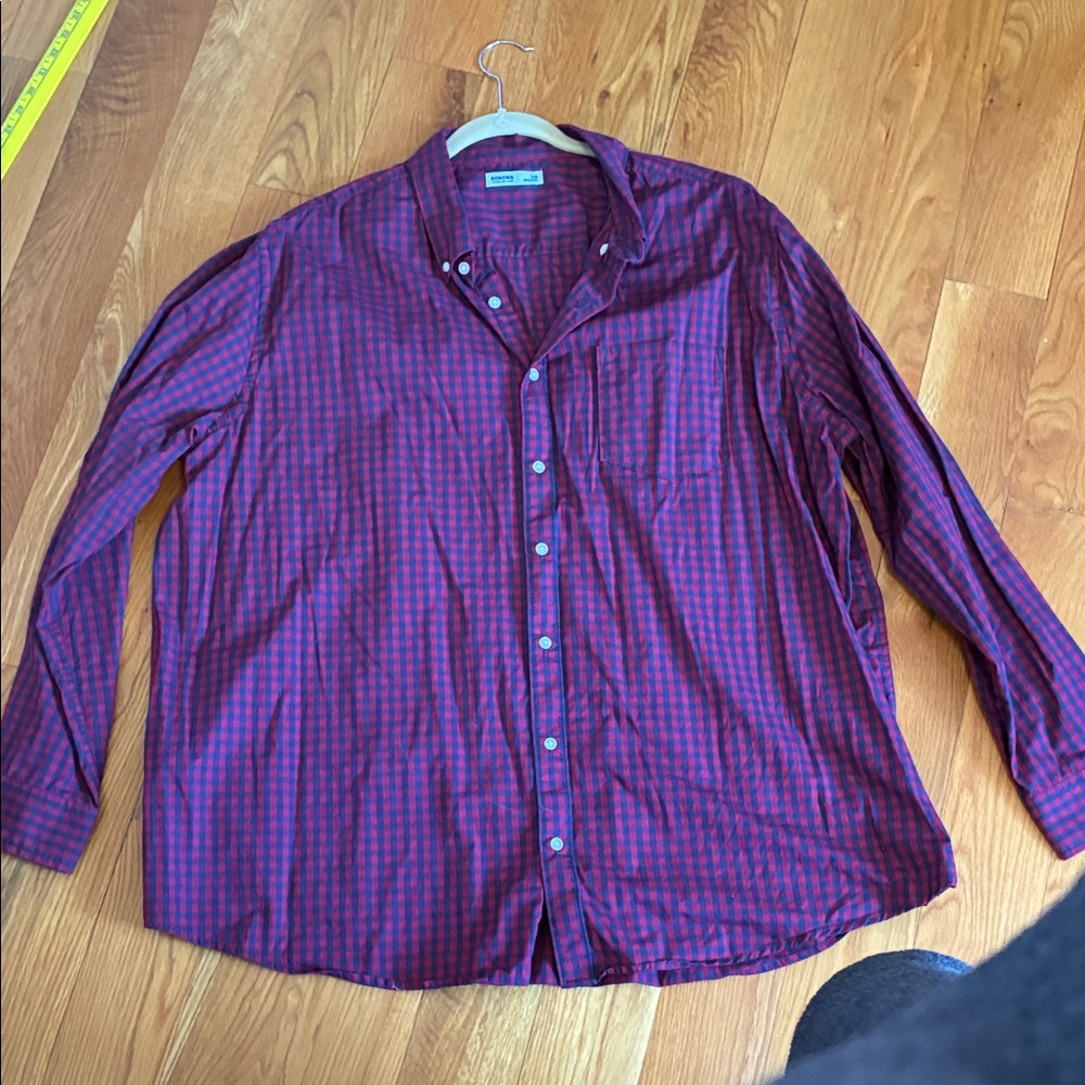 Sonoma Men's Red and Blue Plaid Button-Down Shirt